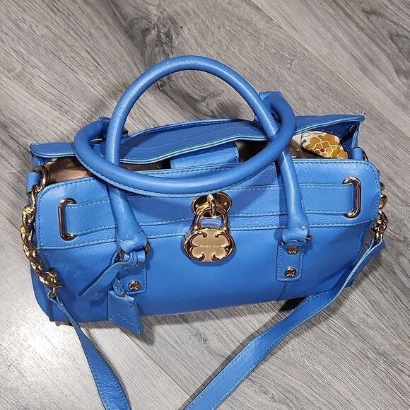 Emma Fox Cornflower Blue Leather Satchel - Picture 3 of 8